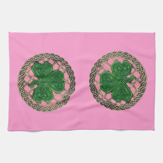 Roze steen op Keltische Knots Kitchen Towel Theedoek (Horizontaal)
