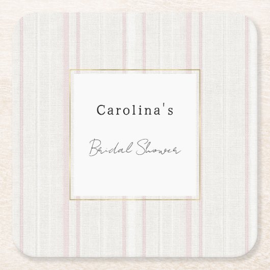 Roze Steen Witte Strepen Bruidsfeest Kartonnen Onderzetters (Voorkant)