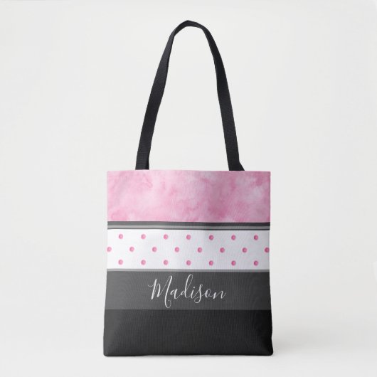 Roze steenkoolpokken blokstrips tote bag (Voorkant)
