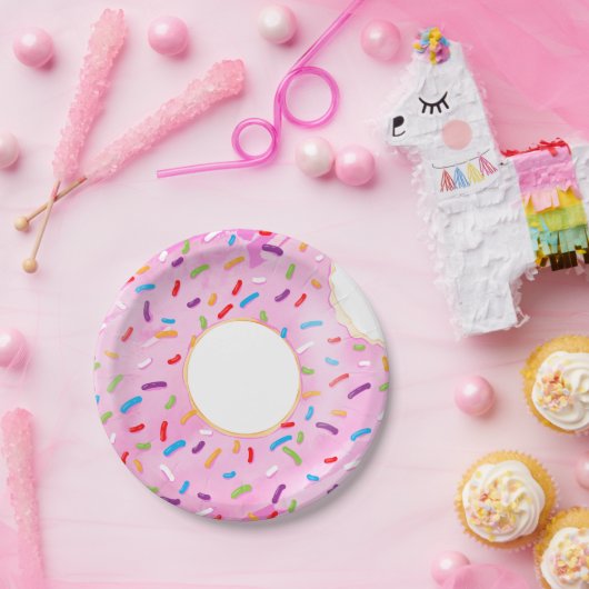 Roze stekelrok Donut Pool Float Papieren Bordje (Feest)