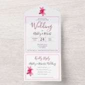 Roze stekelstaartbloemen op witte, moderne bruilof all in one uitnodiging (Binnen)