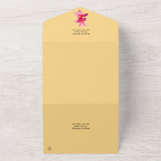 Roze stekelstokbloemen, tropisch, Floral Wedding All In One Uitnodiging (Buitenkant)