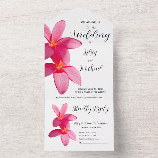 Roze stekelstokbloemen, tropisch, Floral Wedding All In One Uitnodiging (Binnen)
