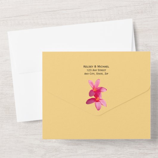 Roze stekelstokbloemen, tropisch, Floral Wedding All In One Uitnodiging (Achterkant)