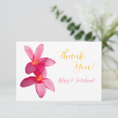 Roze stekelstokbloemen, tropisch, Floral Wedding Bedankkaart (Staand voorkant)