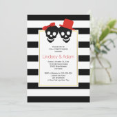 Roze stel rode halloween trouwparen douchen kaart (Staand voorkant)