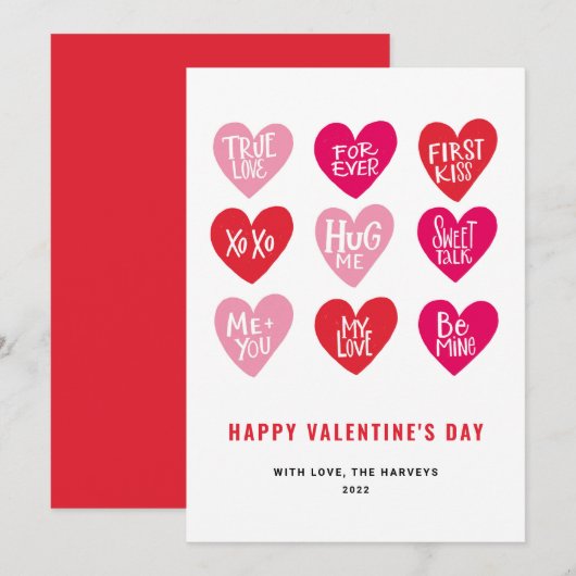 Roze stembiljetten op hartsachtige valentijnsdag feestdagenkaart (Voorkant / Achterkant)