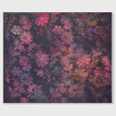 Roze Stencil Flowers op Donker Cadeaupapier (Vlak)