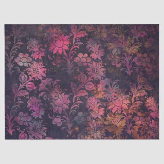 Roze Stencil Flowers op donkere ontkoppeling Tissuepapier (Voorkant)