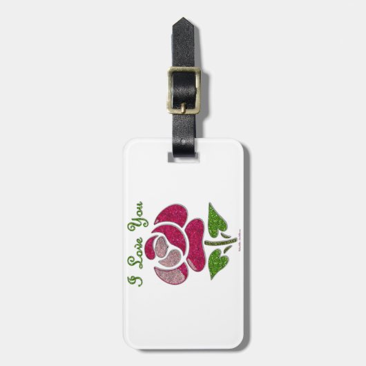 Roze Stencil Roos waar ik van hou Bagagelabel (Voorkant verticaal)