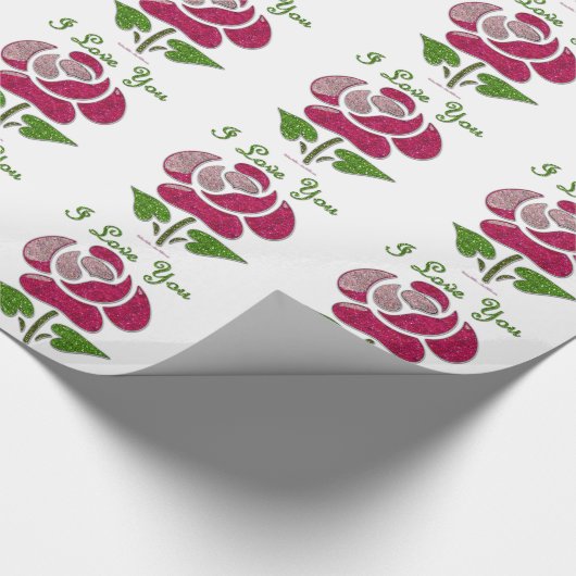 Roze Stencil Roos waar ik van hou Cadeaupapier (Hoek)
