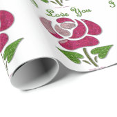 Roze Stencil Roos waar ik van hou Cadeaupapier (Rol Hoek)