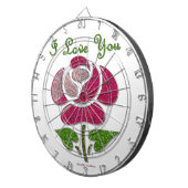 Roze Stencil Roos waar ik van hou Dartbord (Voorkant Rechts)