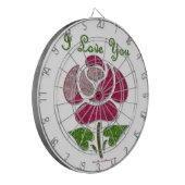 Roze Stencil Roos waar ik van hou Dartbord (Voorkant Links)