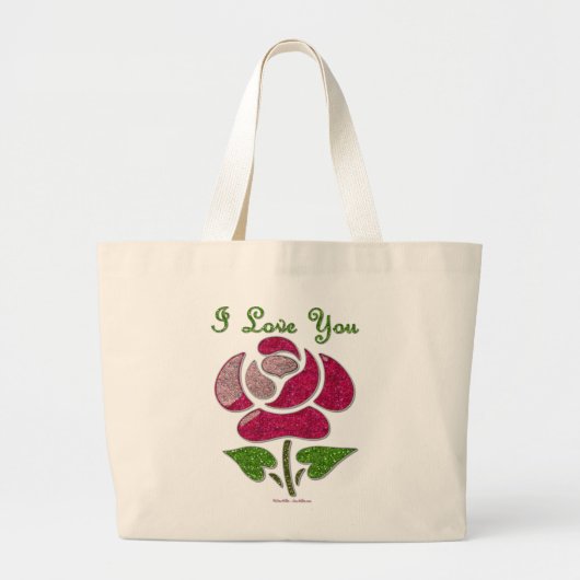 Roze Stencil Roos waar ik van hou Grote Tote Bag (Voorkant)