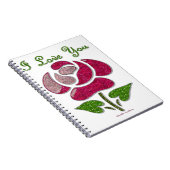 Roze Stencil Roos waar ik van hou Notitieboek (Rechterzijde)