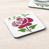 Roze Stencil Roos waar ik van hou Onderzetter (Linkerzijde)