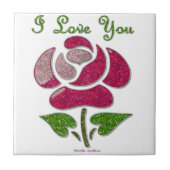 Roze Stencil Roos waar ik van hou Tegeltje (Voorkant)