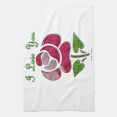 Roze Stencil Roos waar ik van hou Theedoek (Verticaal)