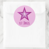 Roze Ster '1e Prijs' ronde sticker bord roze (Tas)