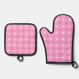 Roze Ster Bloemblad Stippenpatroon Ovenwant & Pannenlap Set