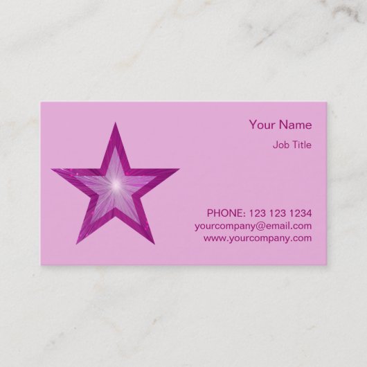 Roze ster bord roze ster visitekaartje (Voorkant)