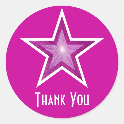 Roze ster "Dank u" rond sticker roze (Voorkant)