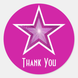 Roze ster "Dank u" rond sticker roze