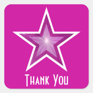 Roze ster "Dank u" vierkante sticker roze
