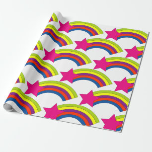 Roze ster en regenboogpatroon  cadeaupapier