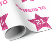 Roze Ster Glitter Proost op 21 21e Verjaardag Cadeaupapier (Rol Hoek)