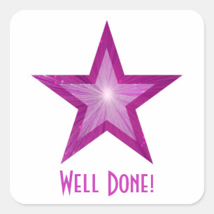 Roze ster 'Goed gedaan' vierkante sticker wit