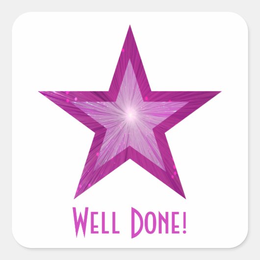 Roze ster 'Goed gedaan' vierkante sticker wit (Voorkant)