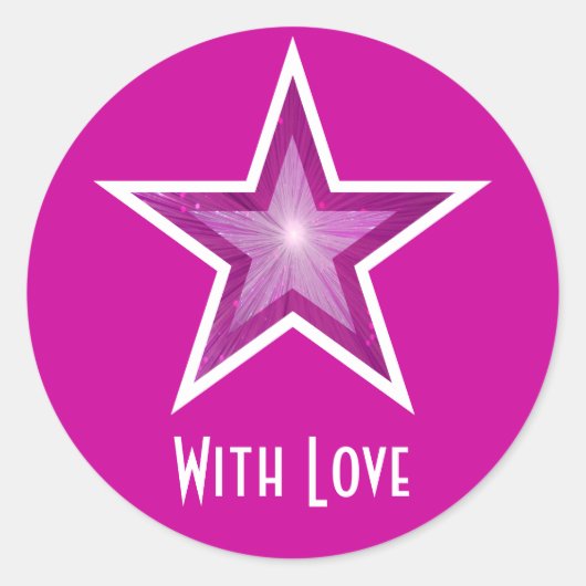 Roze ster met liefde ronde sticker roze (Voorkant)