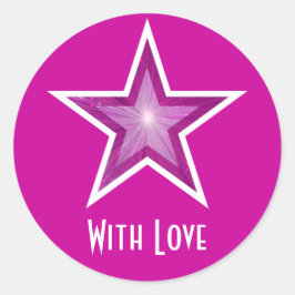 Roze ster met liefde ronde sticker roze