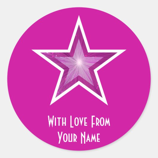 Roze ster 'met liefde voor' ronde sticker roze (Voorkant)