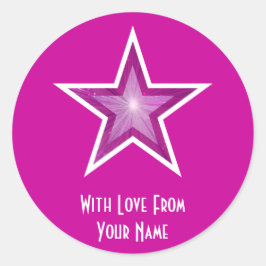 Roze ster 'met liefde voor' ronde sticker roze