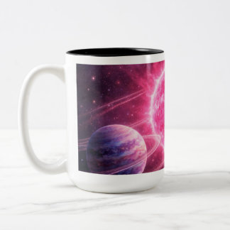 Roze ster met twee omloopbanen makende planeten tweekleurige koffiemok