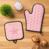  roze ster op maat ovenwant & pannenlap set (Top down)