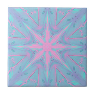 Roze ster patroon op blauwe achtergrond tegeltje