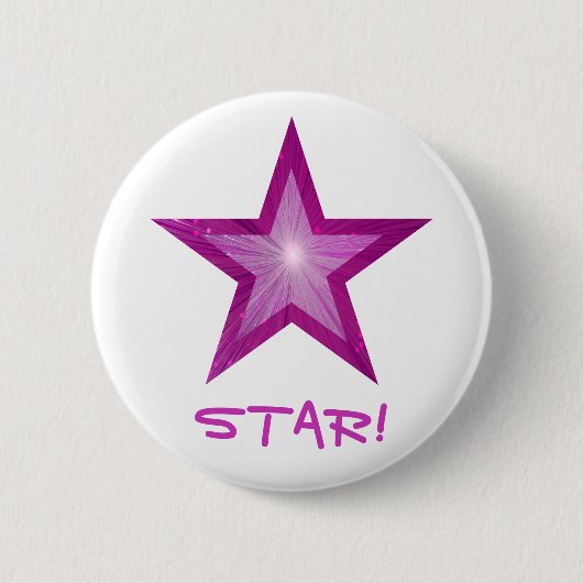 Roze Ster 'STER!' knop wit Ronde Button 5,7 Cm (Voorkant)