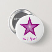 Roze Ster 'STER!' knop wit Ronde Button 5,7 Cm (Voorkant /achterkant)