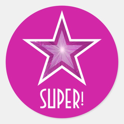 Roze ster 'SUPER' rond sticker roze. (Voorkant)