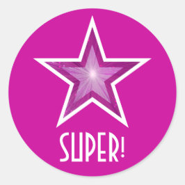 Roze ster 'SUPER' rond sticker roze.
