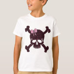 Roze ster t-shirt<br><div class="desc">Een zwarte schedel met roze sterren en een roze haarboog</div>