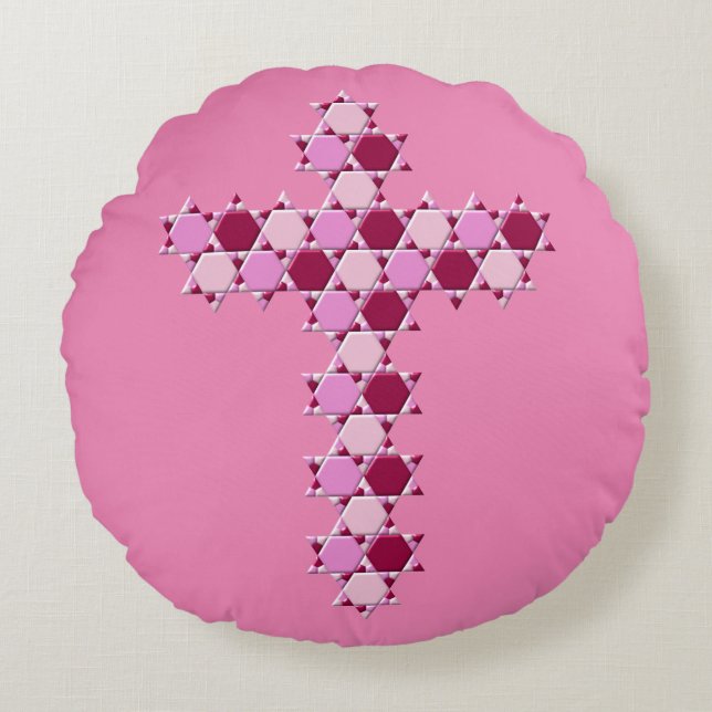 Roze ster van David Cross Optical Illusion Rond Kussen (Voorkant)