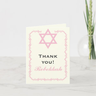 Roze ster van David damask Bat Mitzvah Hartelijk d Bedankkaart