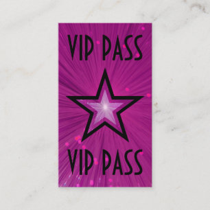 Roze ster 'VIP PASS'-visitekaartje zwart terug Visitekaartje