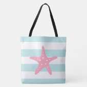 Roze Ster Vis op Mint Stripes Tote Bag (Voorkant)