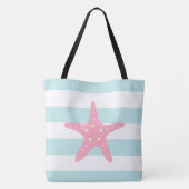 Roze Ster Vis op Mint Stripes Tote Bag (Achterkant)
